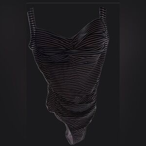 Navy blue and White Striped One Piece Swimsuit